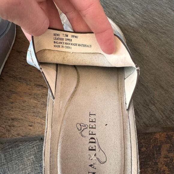 NAKED FEET Reno Platform Slide Sandal In Silver Leather iridescent 7.5 - Picture 9 of 11